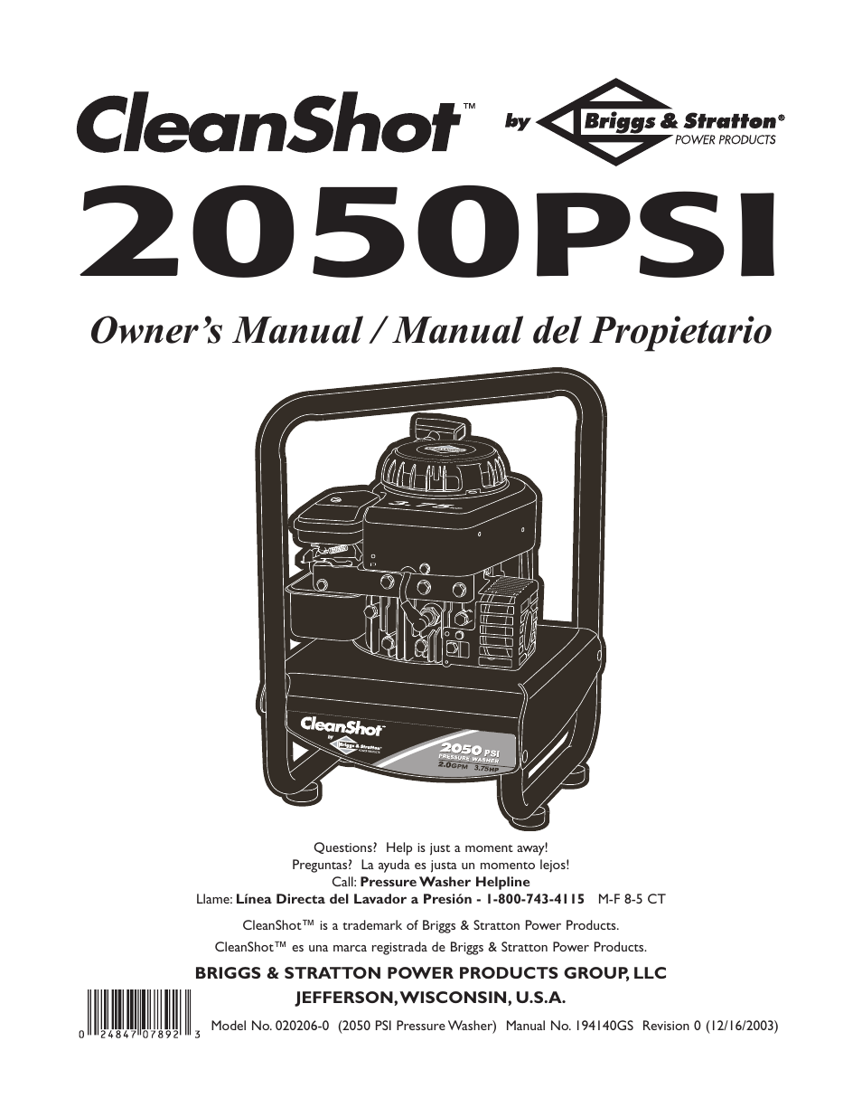 Briggs & Stratton CLEANSHOT 2050PSI User Manual | 36 pages