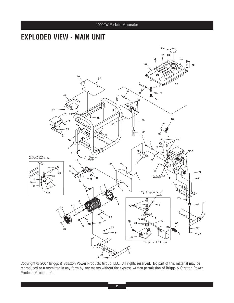 Exploded view - main unit | Briggs & Stratton 030207 User Manual | Page 2 / 6