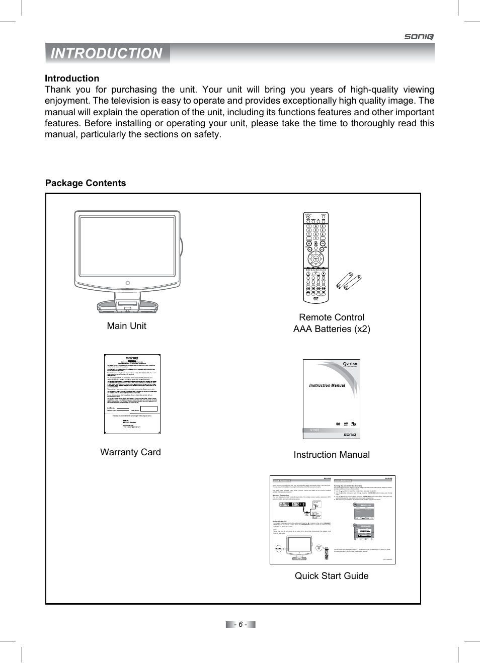 Introduction | SONIQ IV190T User Manual | Page 6 / 35