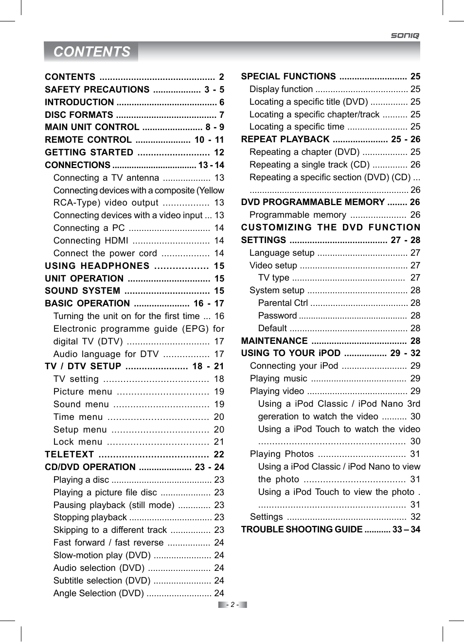 SONIQ IV220T User Manual | Page 2 / 35