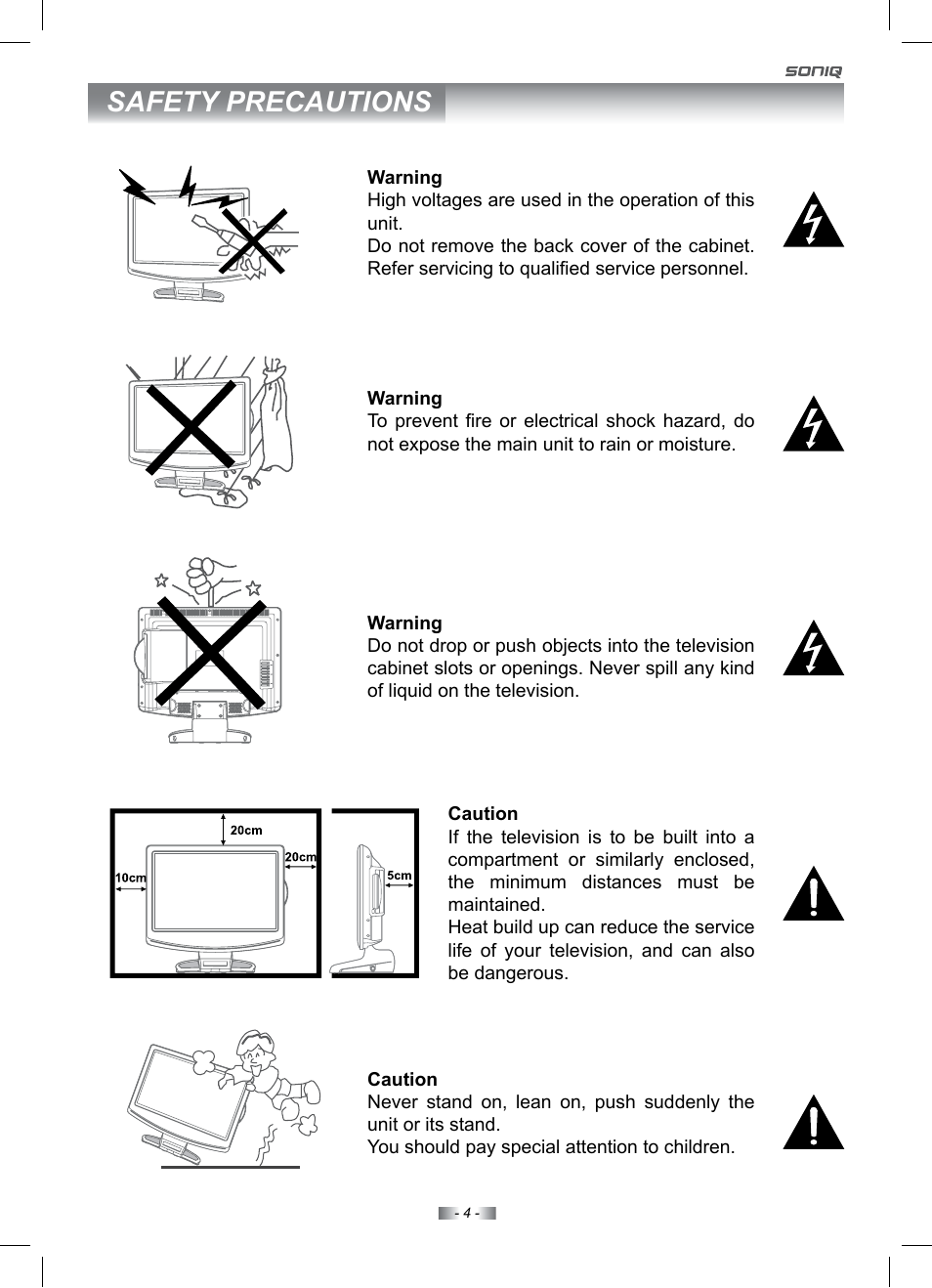 Safety precautions | SONIQ IV220T User Manual | Page 4 / 35