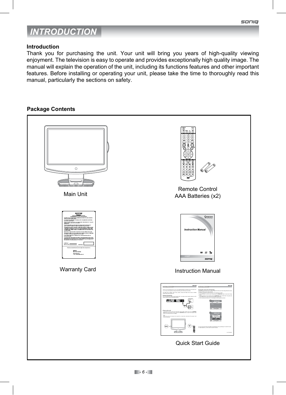 Introduction | SONIQ IV220T User Manual | Page 6 / 35