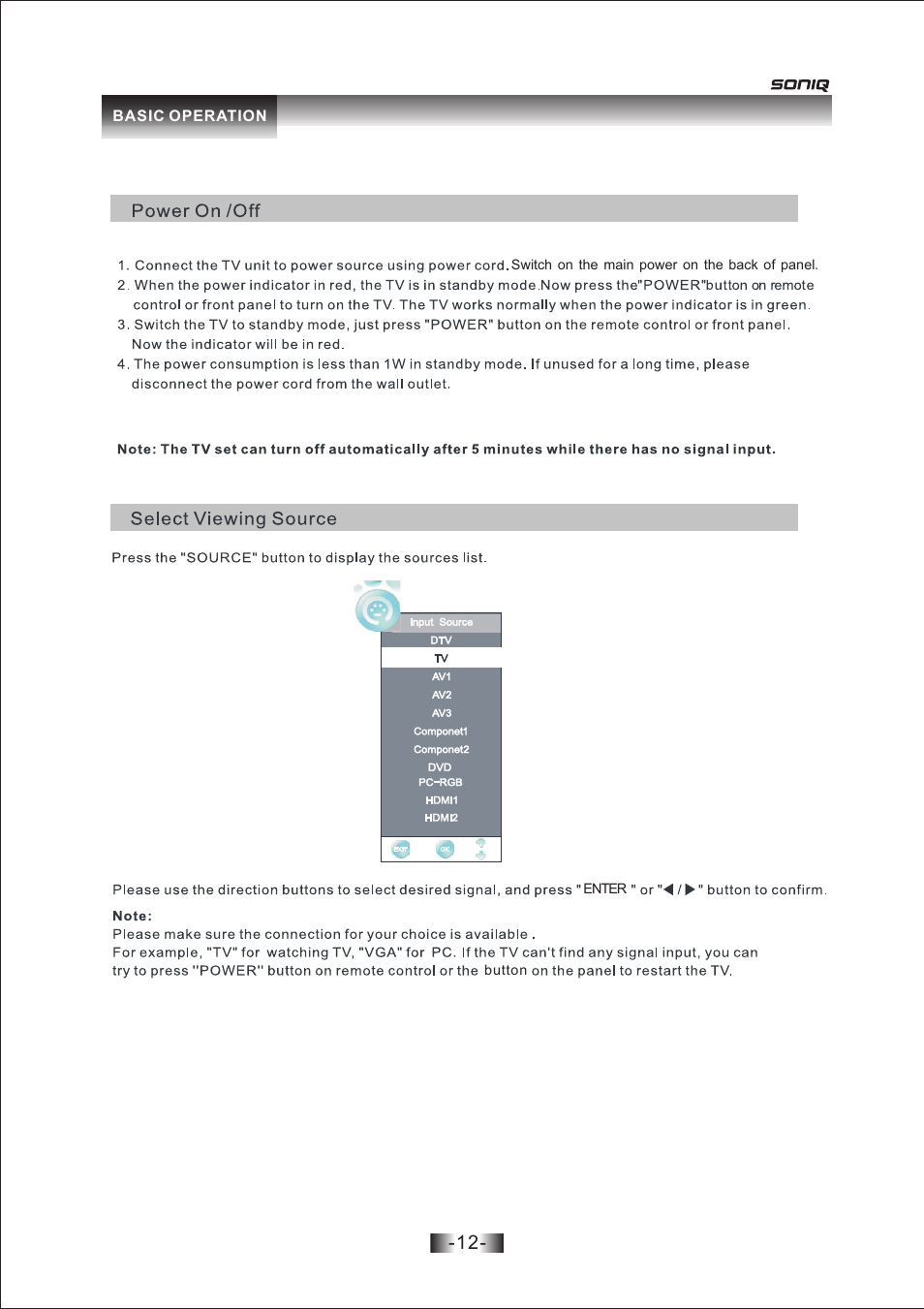 页 12 | SONIQ L26V10A User Manual | Page 13 / 27