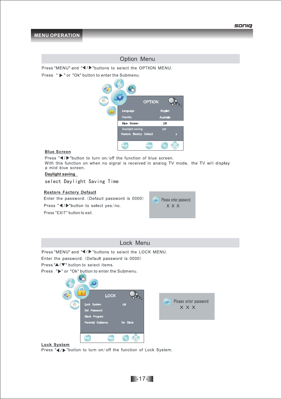 页 17, Select daylight saving time | SONIQ L26V10A User Manual | Page 18 / 27