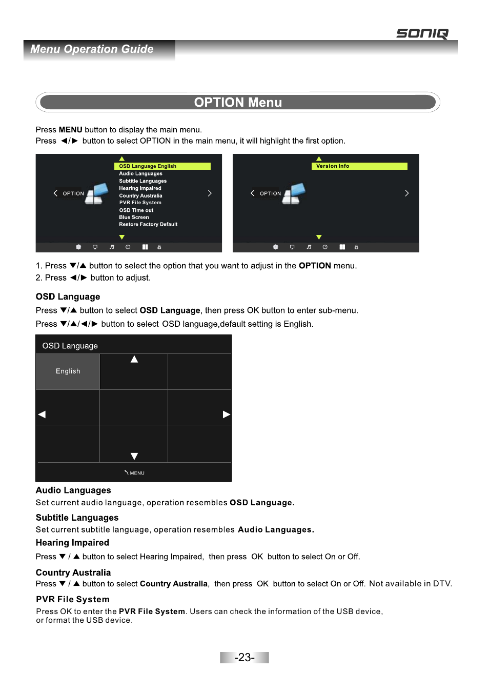 页面 25 | SONIQ L32V11B User Manual | Page 24 / 37
