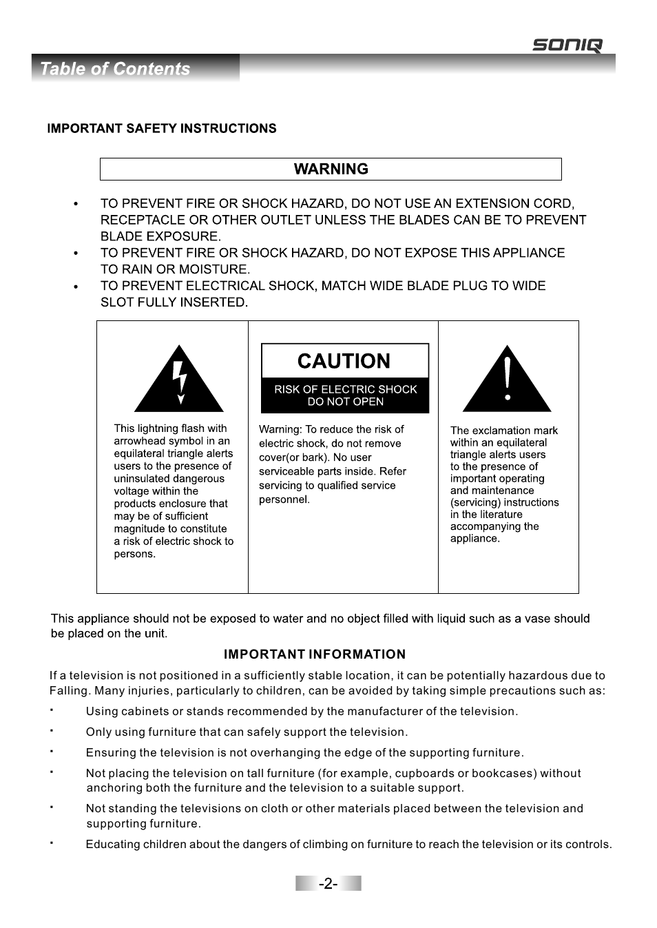 页面 4 | SONIQ L32V11B User Manual | Page 3 / 37