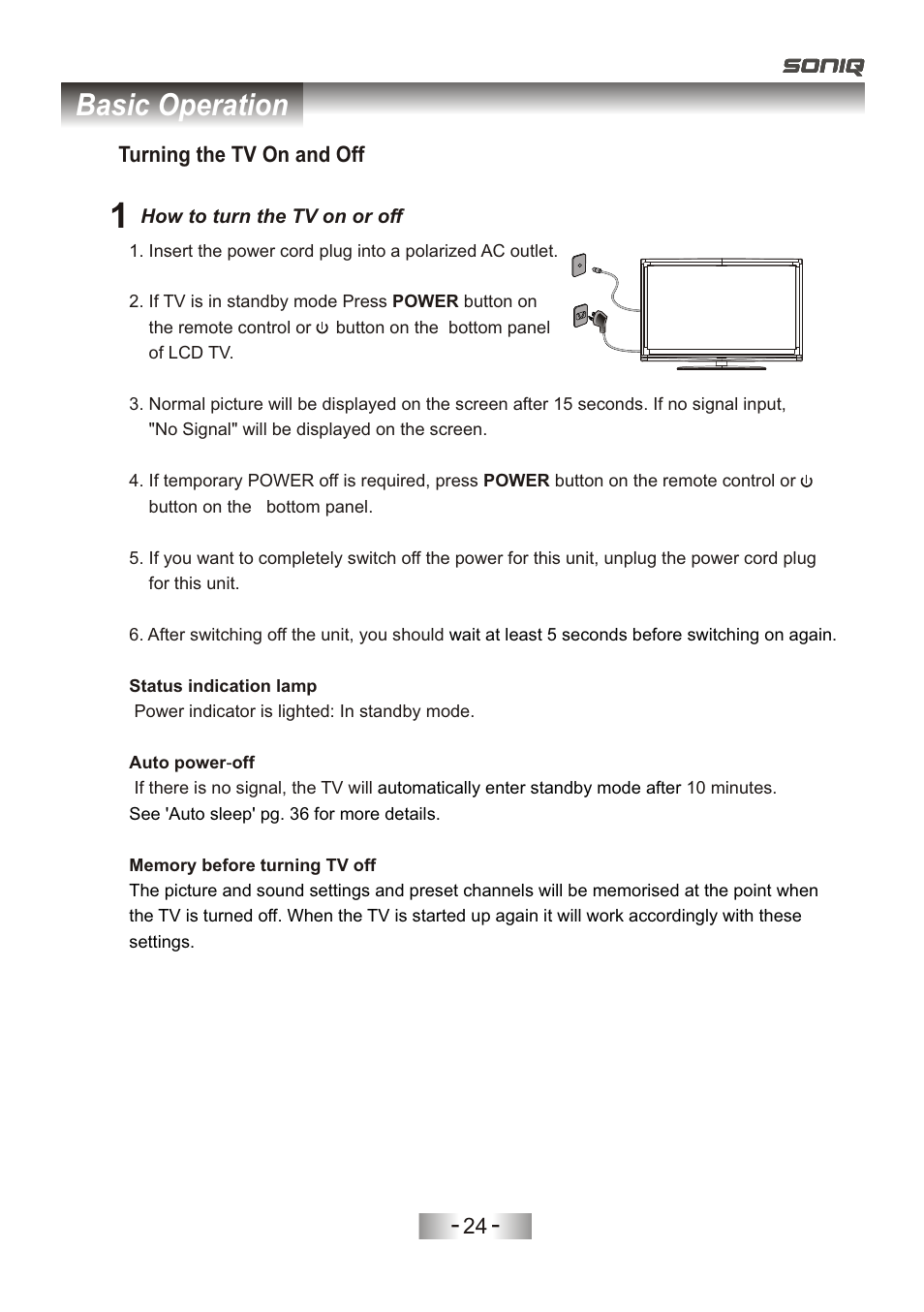 页 27, Basic operation | SONIQ L32V11D-NZ User Manual | Page 26 / 55