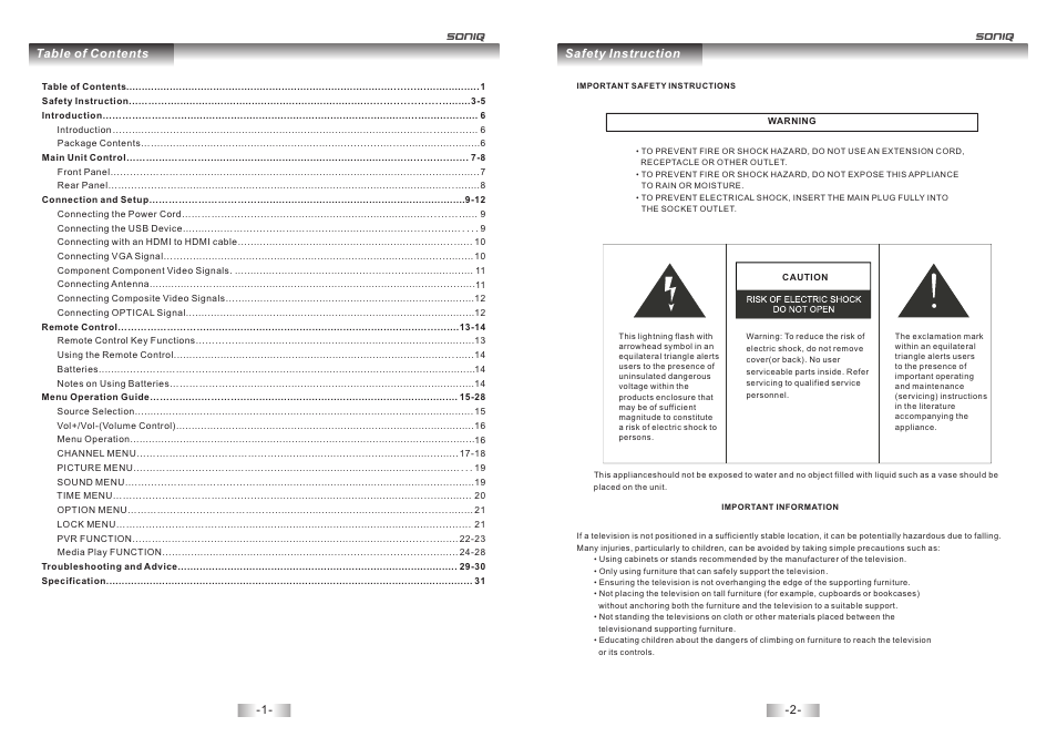 SONIQ L32V12B User Manual | Page 2 / 17