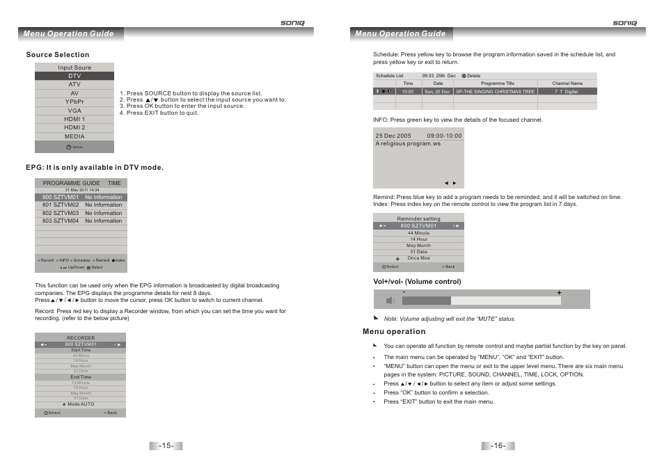 Menu operation guide, Menu operation guide menu operation | SONIQ L32V12B User Manual | Page 9 / 17