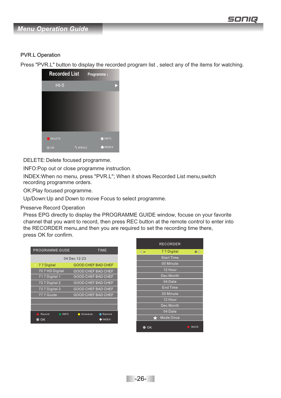 页 28, Recorded list | SONIQ L42V11A User Manual | Page 28 / 38