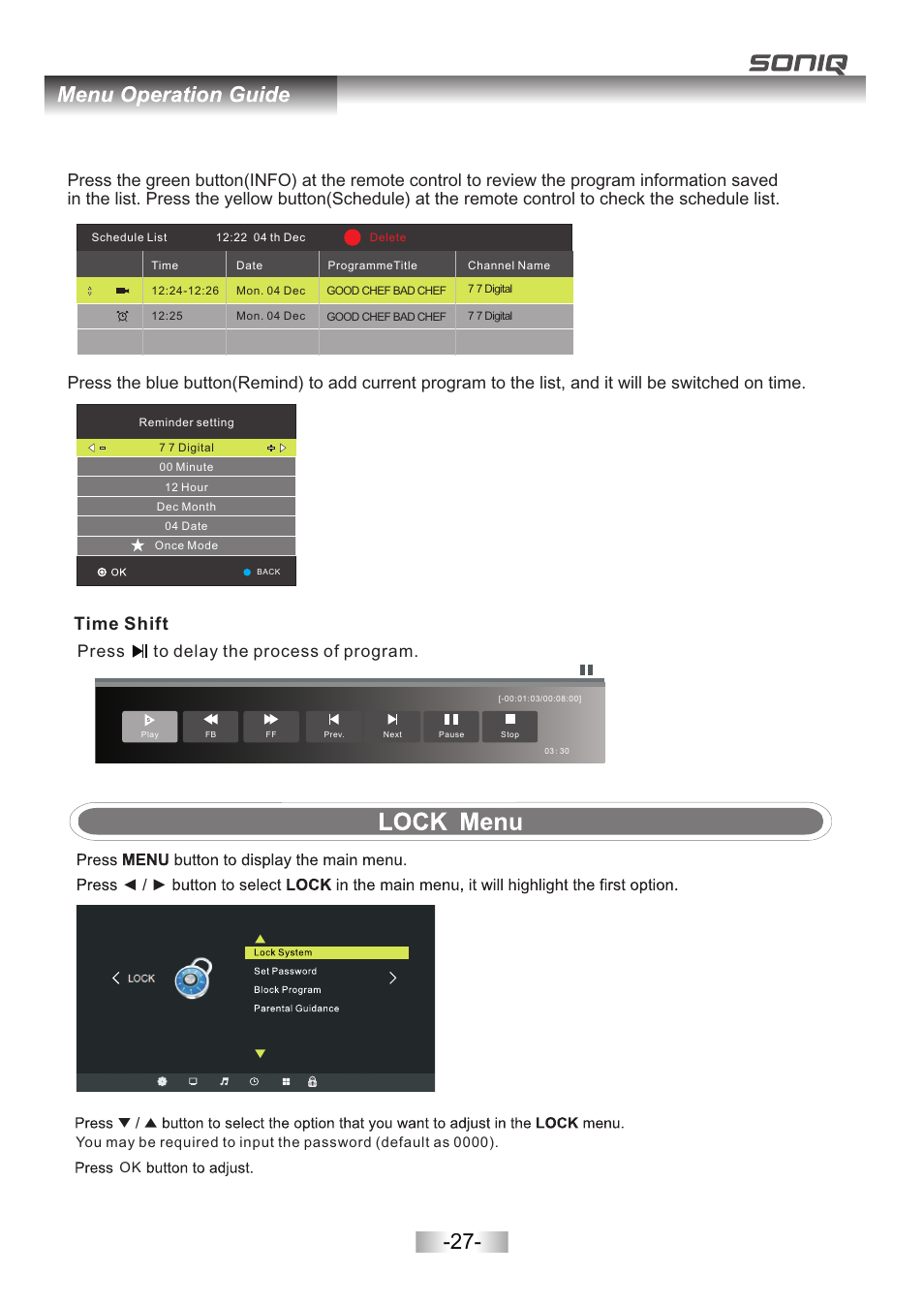 页 29, Time shift, Press to delay the process of program | SONIQ L42V11A User Manual | Page 29 / 38