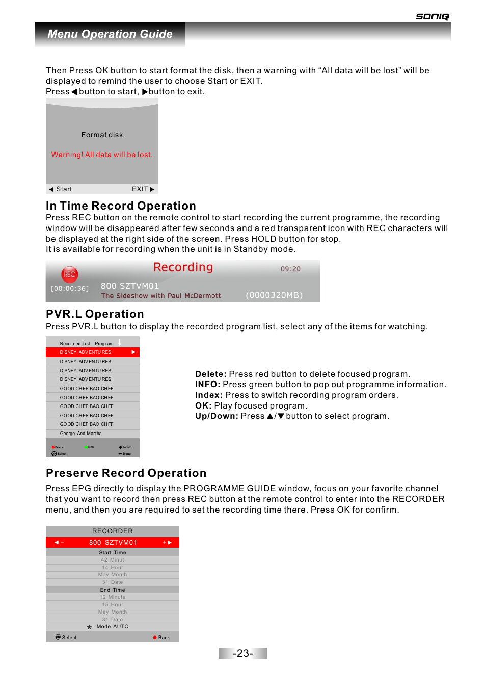 页面 24, Pvr.l operation, Preserve record operation | SONIQ L42V12A User Manual | Page 24 / 33
