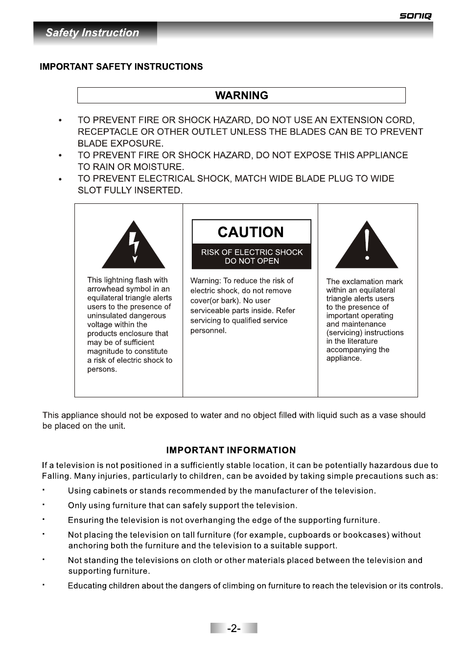 页面 3 | SONIQ L42V12A User Manual | Page 3 / 33