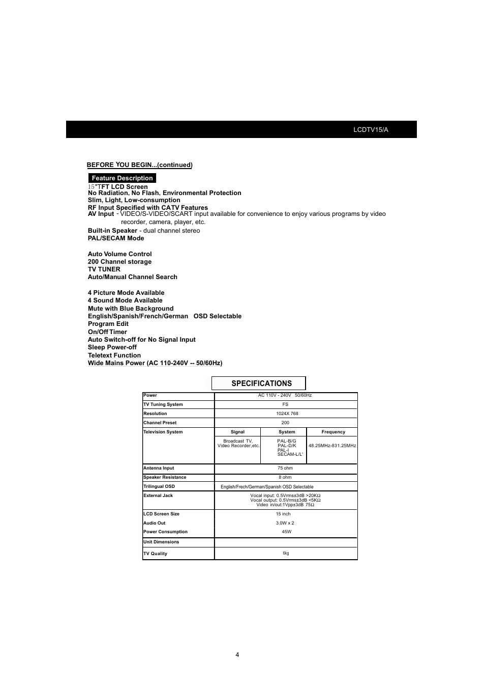 T-15 | SONIQ LCDTV15 User Manual | Page 5 / 13