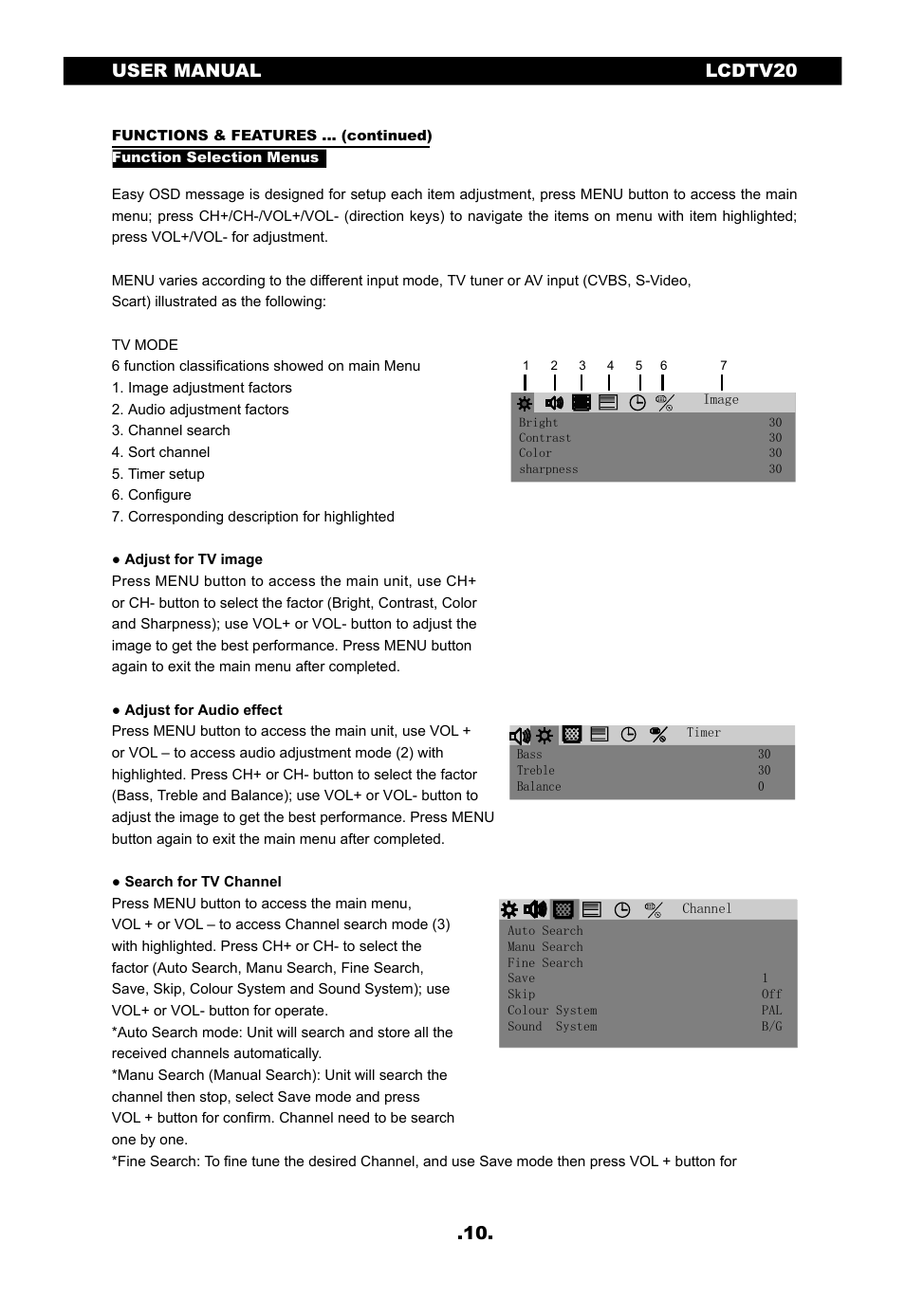 Lcdtv20 .10. user manual | SONIQ LCDTV20 User Manual | Page 11 / 13
