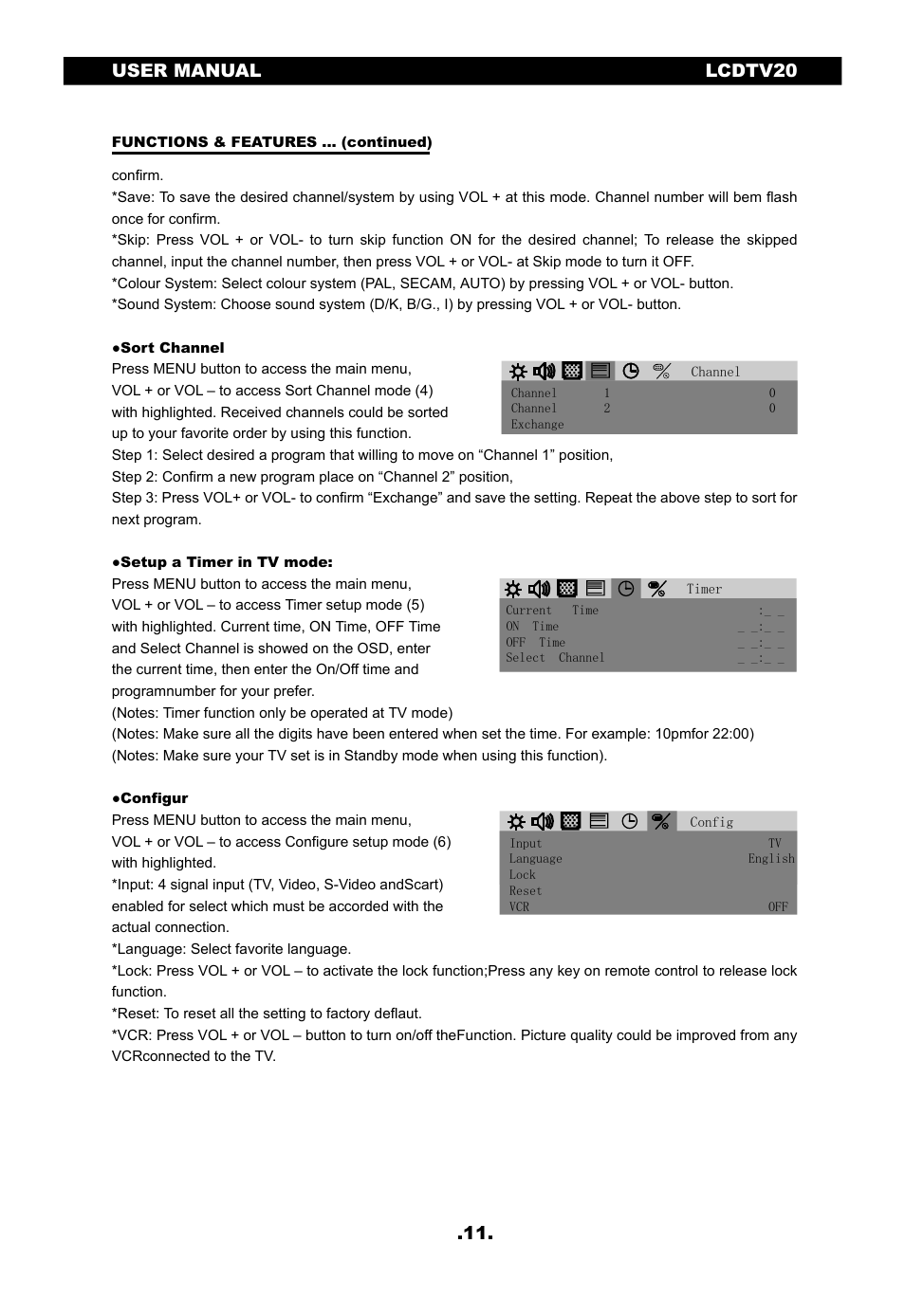 Lcdtv20 .11. user manual | SONIQ LCDTV20 User Manual | Page 12 / 13