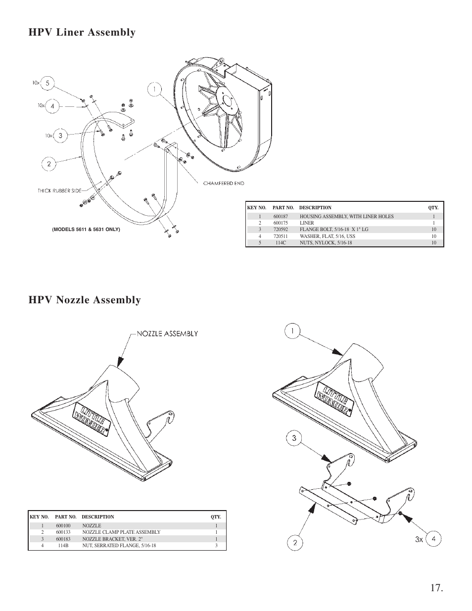 Hpv liner assembly, Hpv nozzle assembly | Briggs & Stratton 5631 User Manual | Page 18 / 19