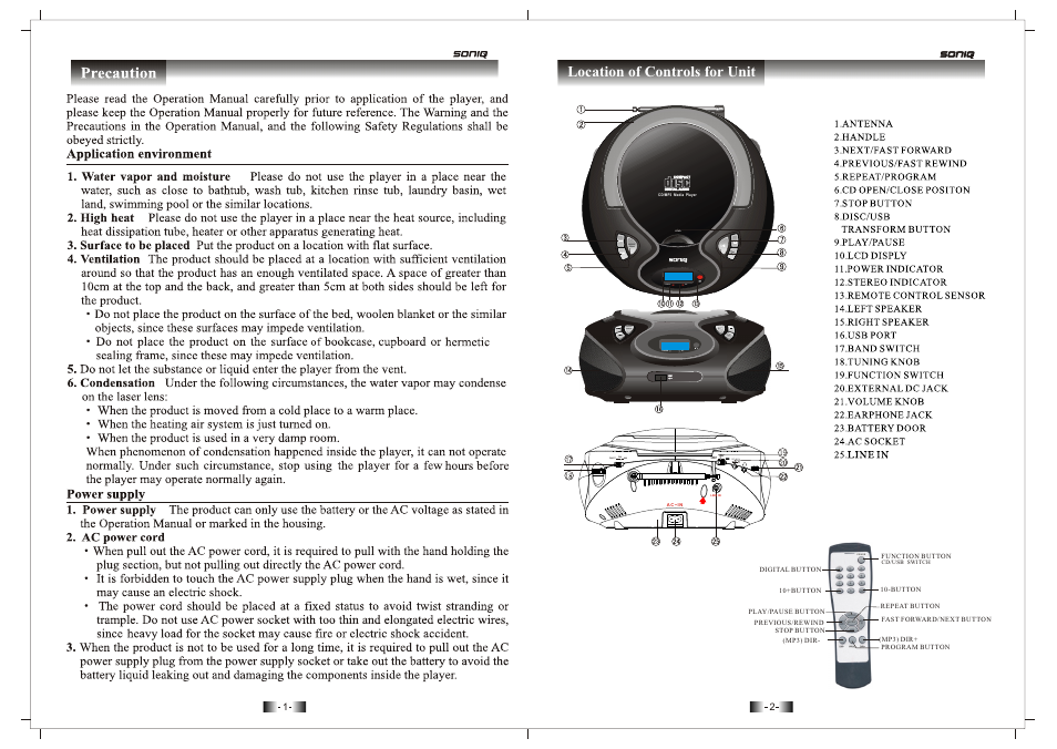 Open, Cd/usb, Line in radio cd/mp3/ usb fm st. am fm dc in 9v | SONIQ M100 User Manual | Page 2 / 5