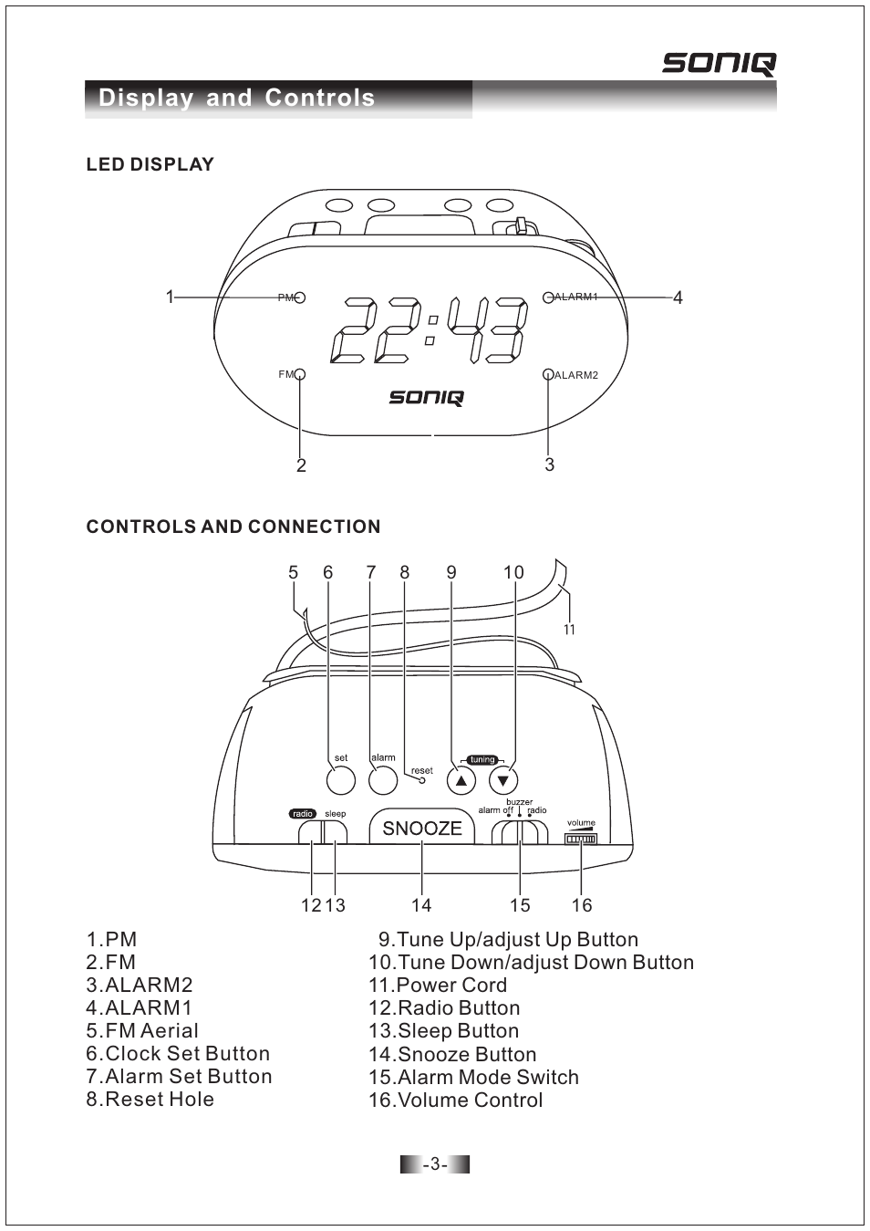 Display and controls | SONIQ M102 User Manual | Page 4 / 8