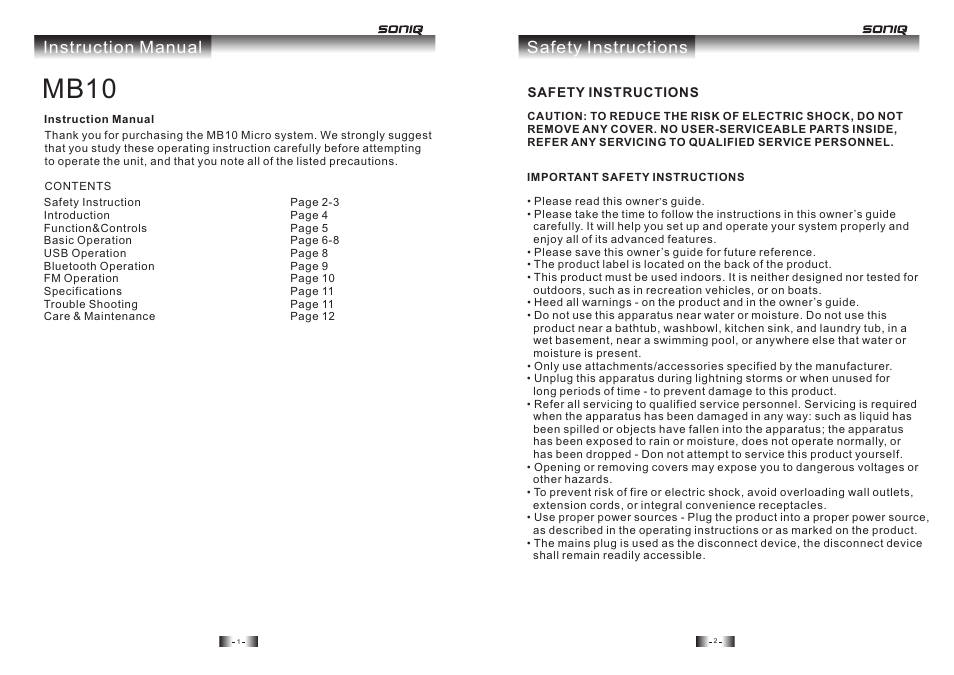 SONIQ MB10 User Manual | Page 2 / 7