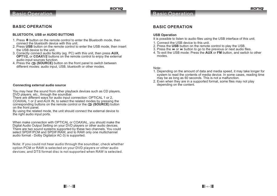 Basic operation | SONIQ MB10 User Manual | Page 5 / 7