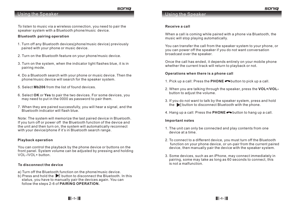 SONIQ MB206 User Manual | Page 4 / 6