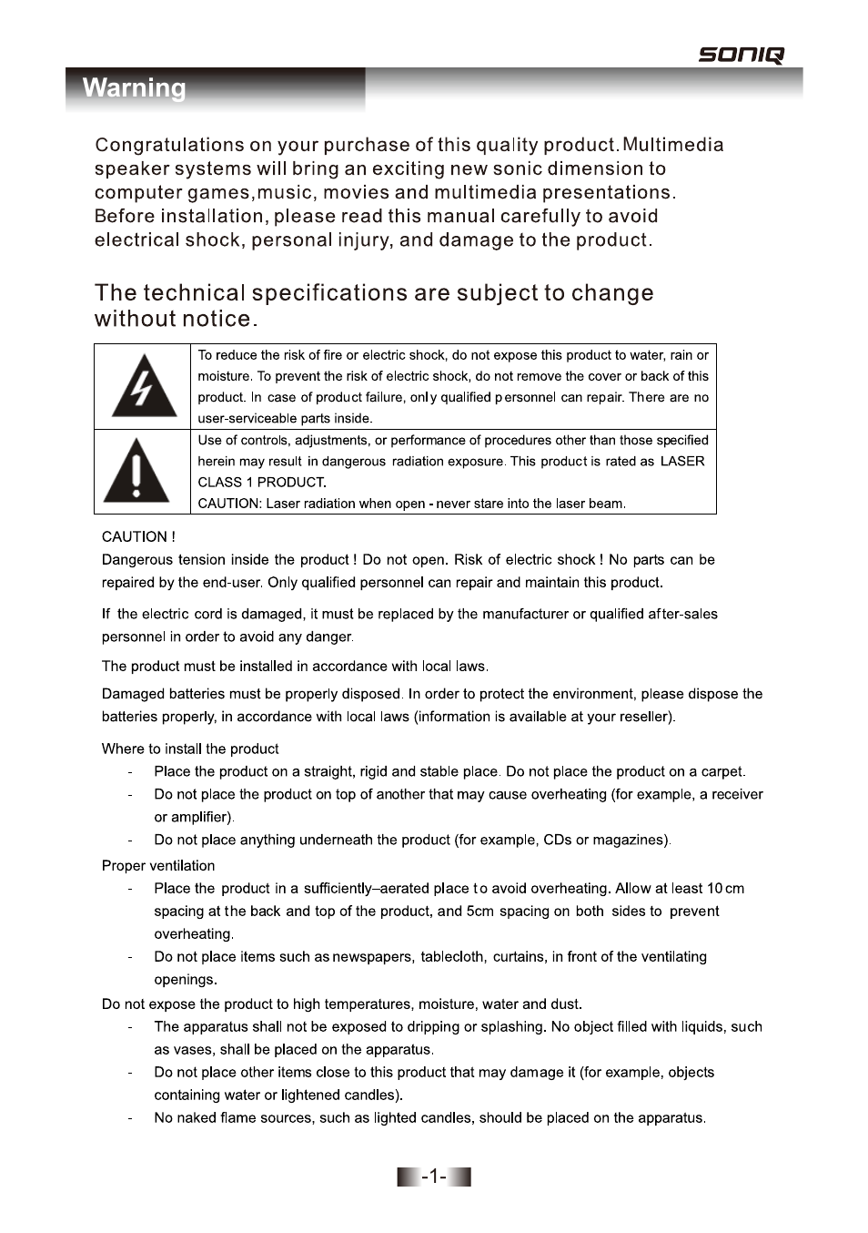 Majestic 2336 english im 2, Warning | SONIQ MB300 User Manual | Page 2 / 11