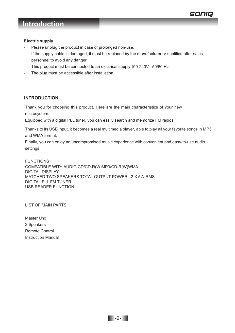 Majestic 2336 english im 3, Introduction | SONIQ MB300 User Manual | Page 3 / 11