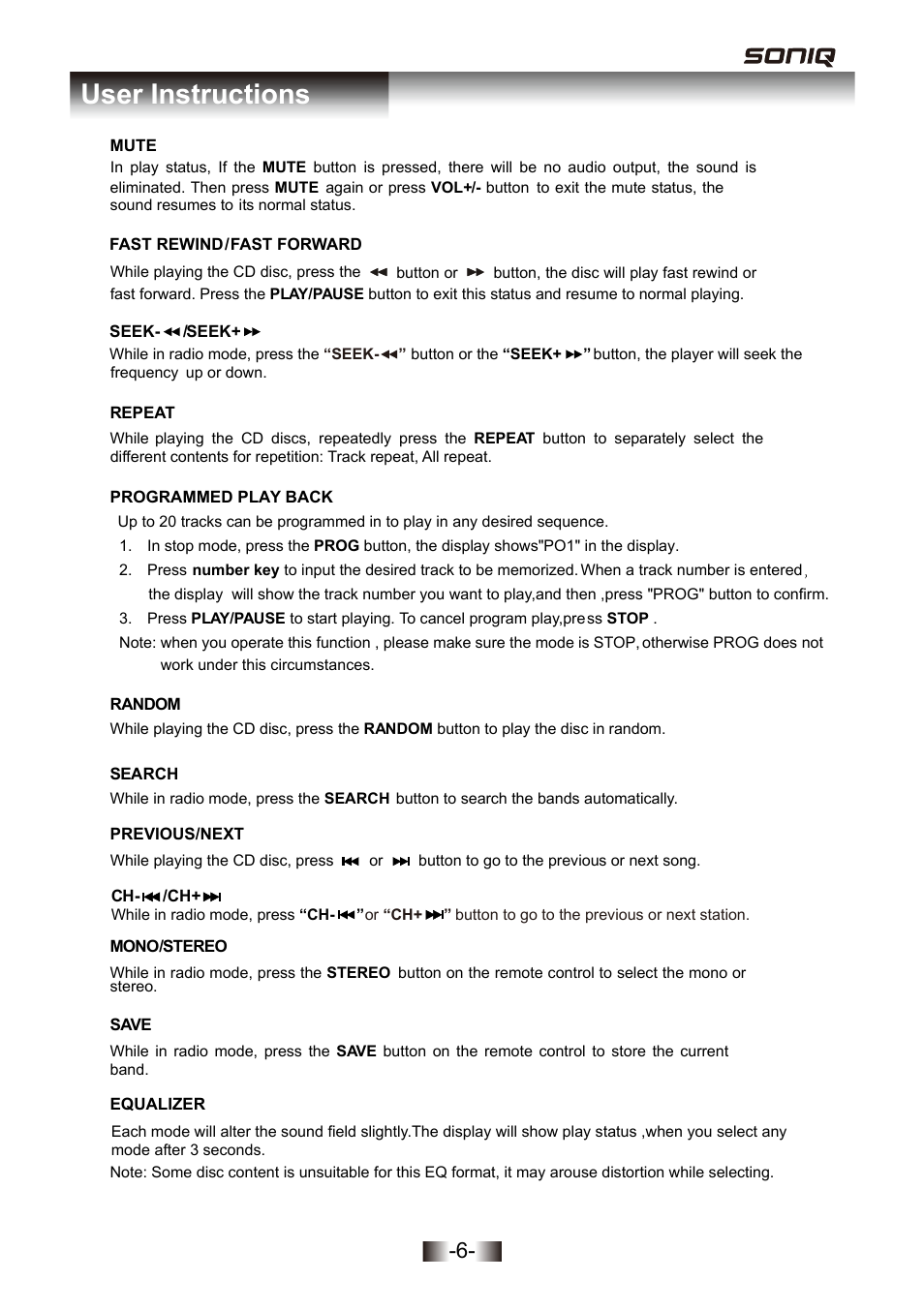 Majestic 2336 english im 8, User instructions | SONIQ MB300 User Manual | Page 7 / 11