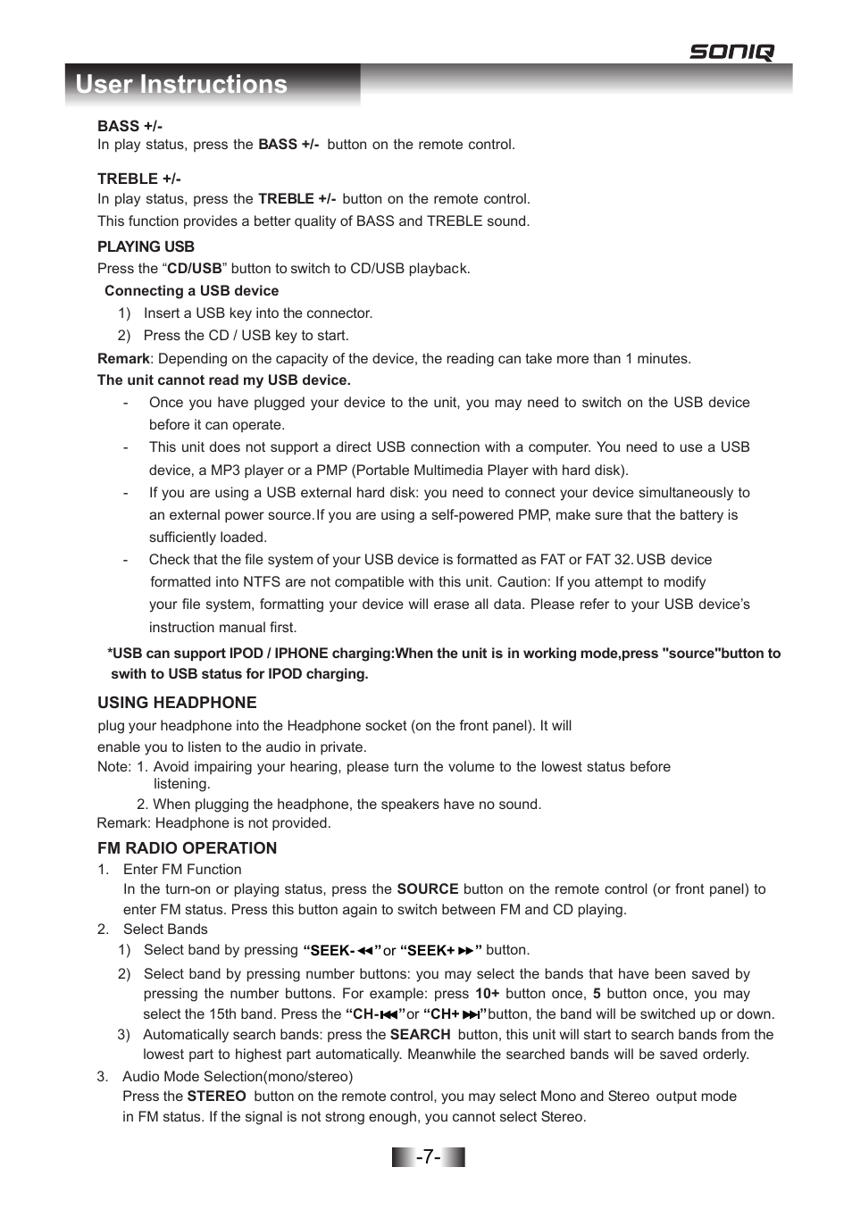 Majestic 2336 english im 9, User instructions | SONIQ MB300 User Manual | Page 8 / 11
