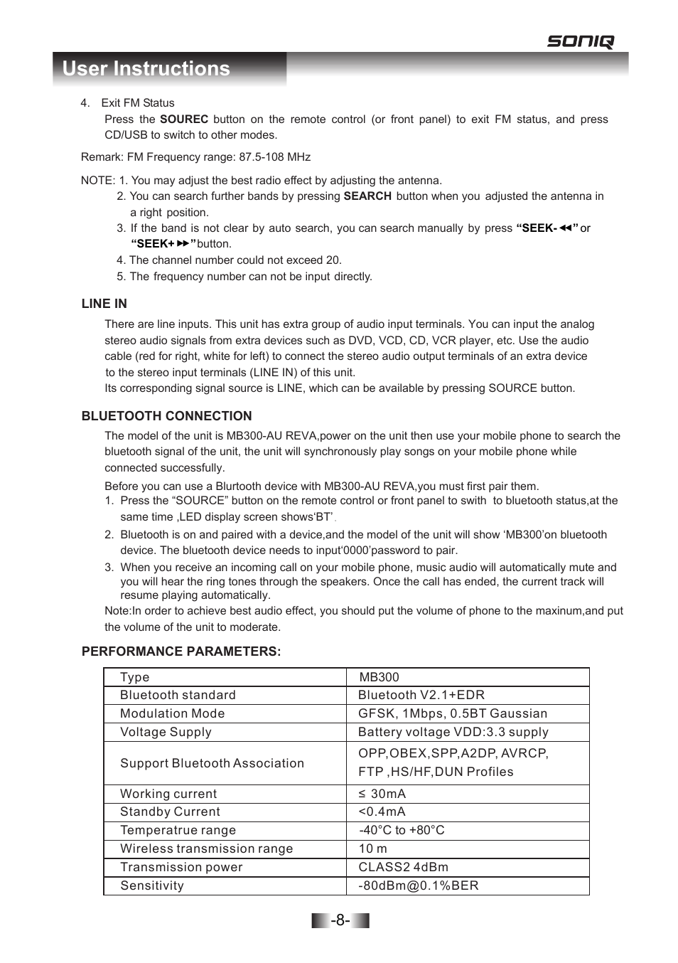 Majestic 2336 english im 10, User instructions | SONIQ MB300 User Manual | Page 9 / 11
