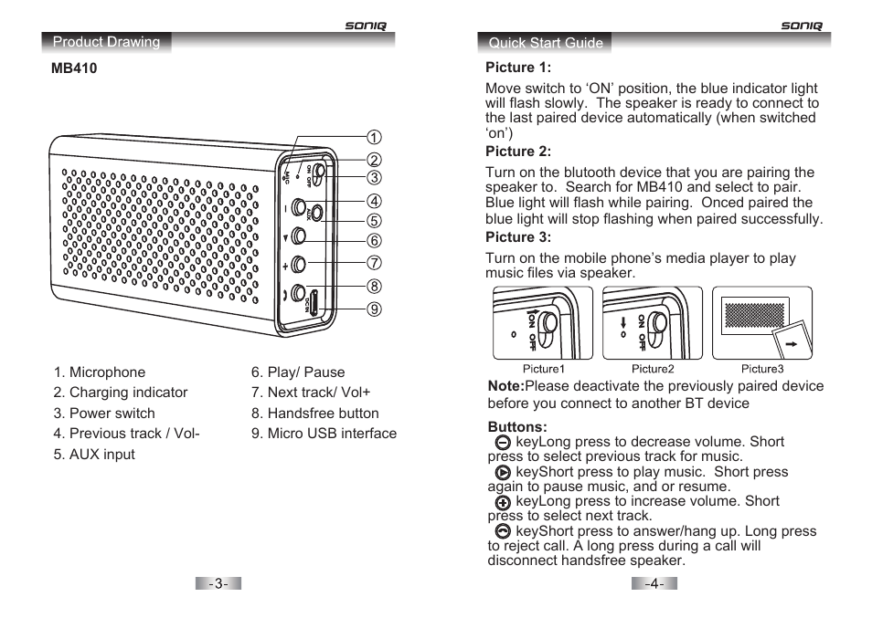 SONIQ MB410 User Manual | Page 3 / 5