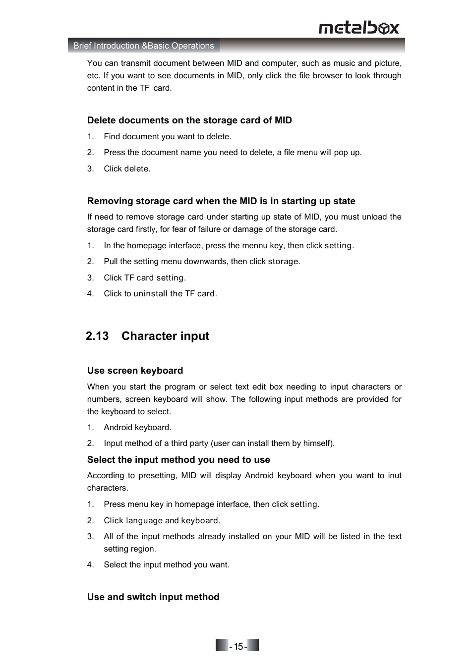 13 character input | SONIQ MP10 User Manual | Page 18 / 47