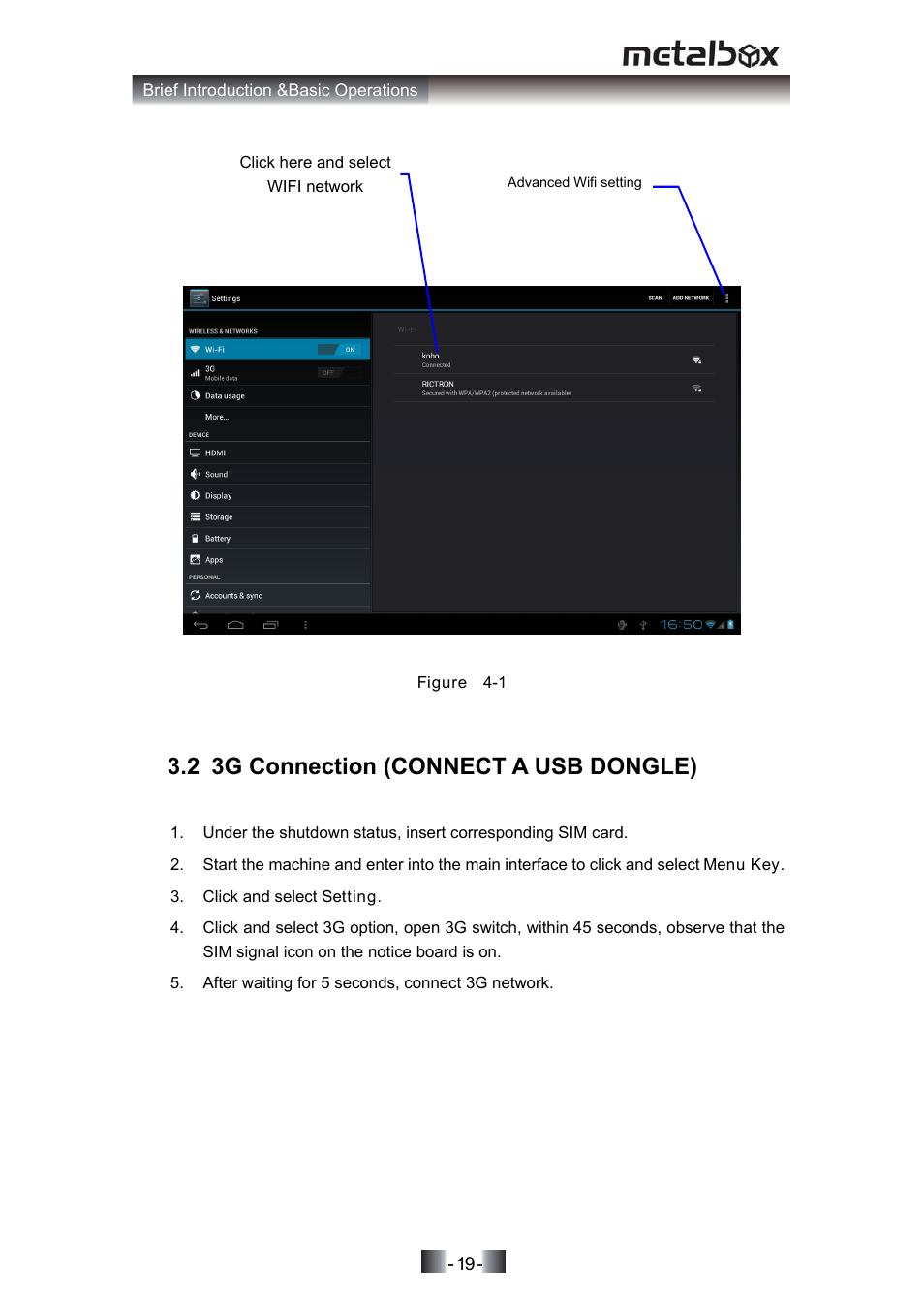 2 3g connection (connect a usb dongle), 7 unlocking and closing of the screen | SONIQ MP10 User Manual | Page 22 / 47