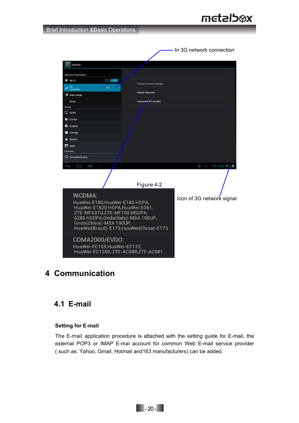 4 communication, 1 e-mail | SONIQ MP10 User Manual | Page 23 / 47
