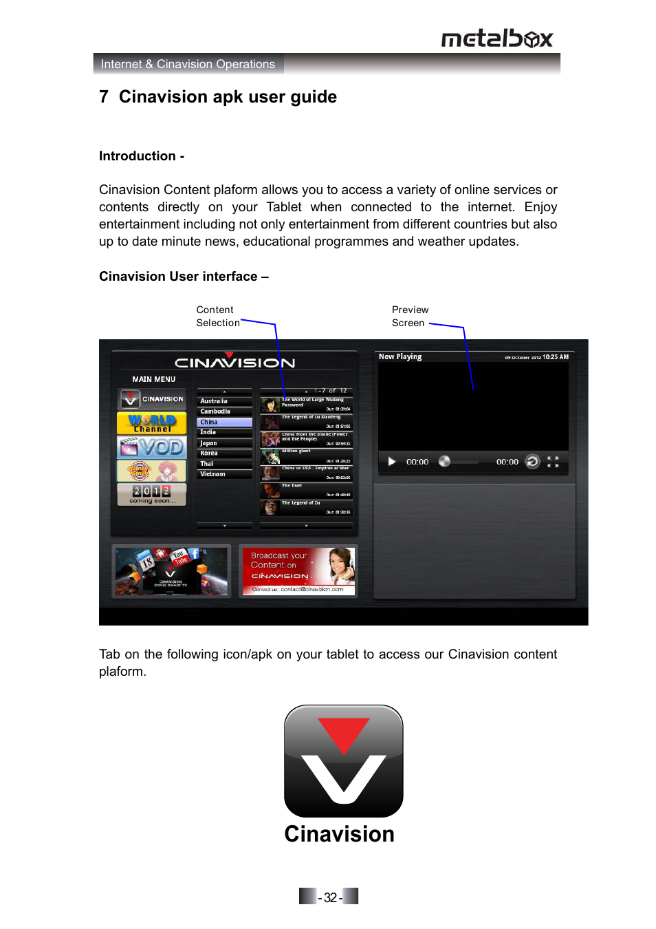 7 cinavision apk user guide, Cinavision | SONIQ MP10 User Manual | Page 35 / 47