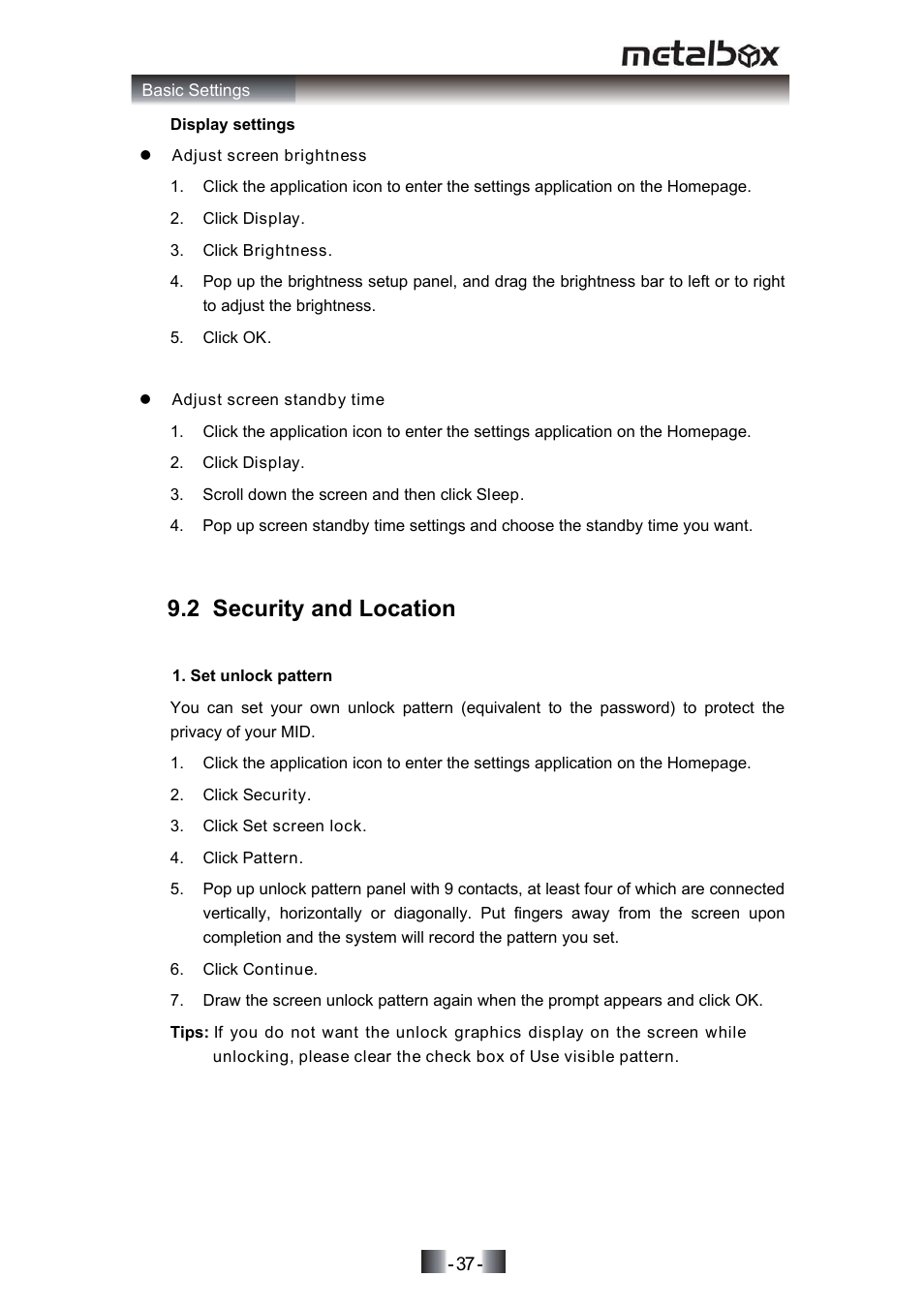 2 security and location, Internet | SONIQ MP10 User Manual | Page 40 / 47