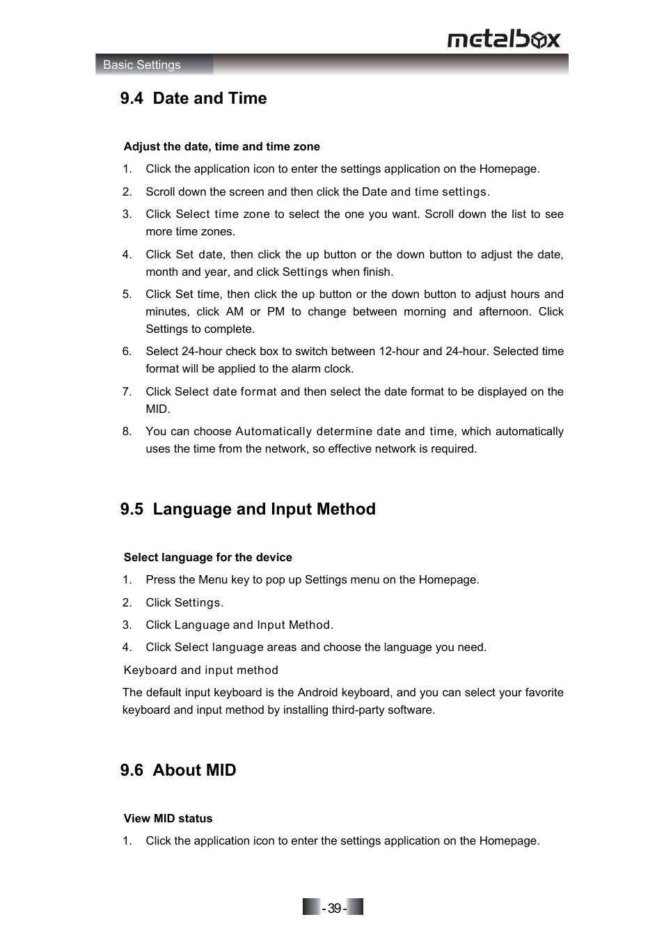 4 date and time, 5 language and input method, 6 about tablet pc | Cinav, Other applications, 1 alarm clock, 6 about mid | SONIQ MP10 User Manual | Page 42 / 47