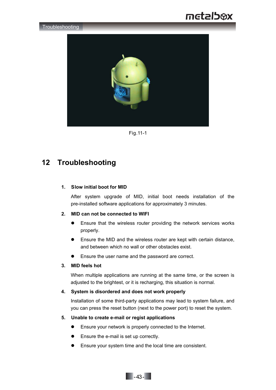 12 troubleshooting, 4 date and time | SONIQ MP10 User Manual | Page 46 / 47