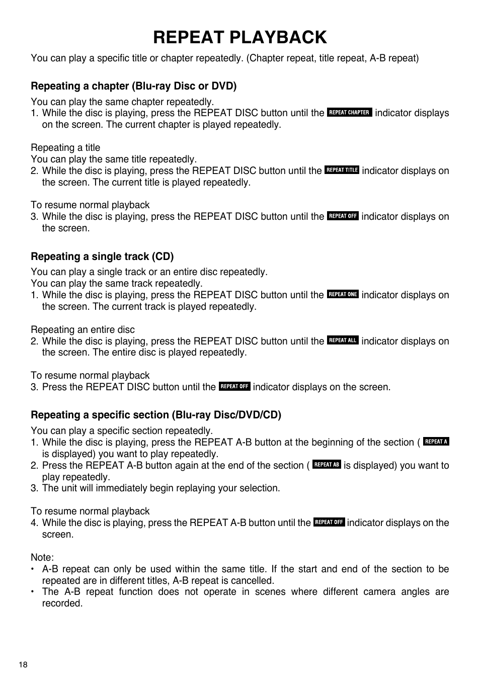 Repeat playback | SONIQ PB100 User Manual | Page 18 / 24