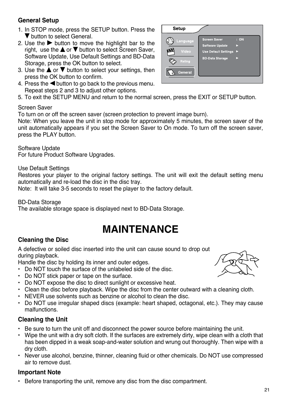 Maintenance | SONIQ PB100 User Manual | Page 21 / 24