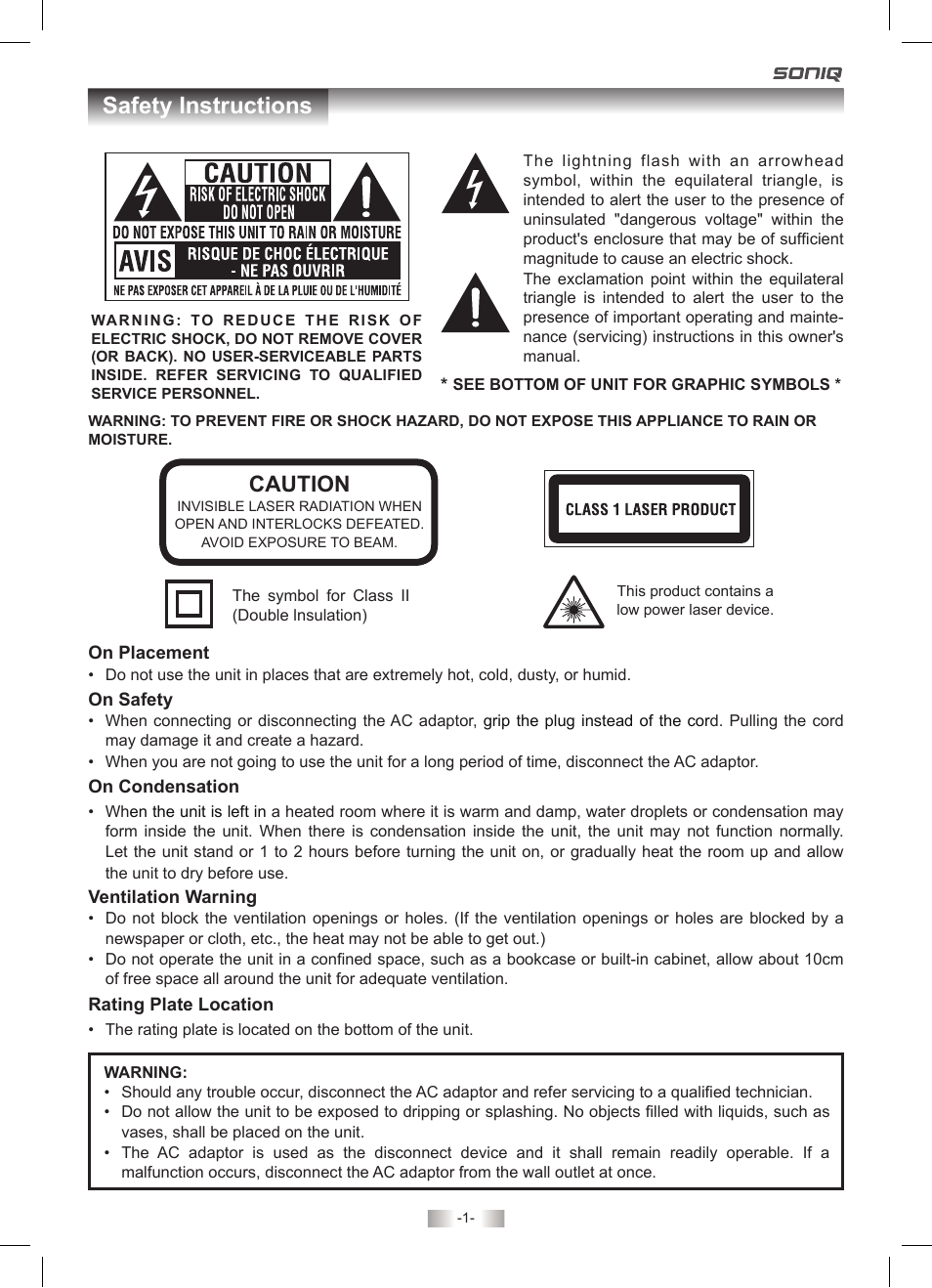 SONIQ PD70 User Manual | 13 pages