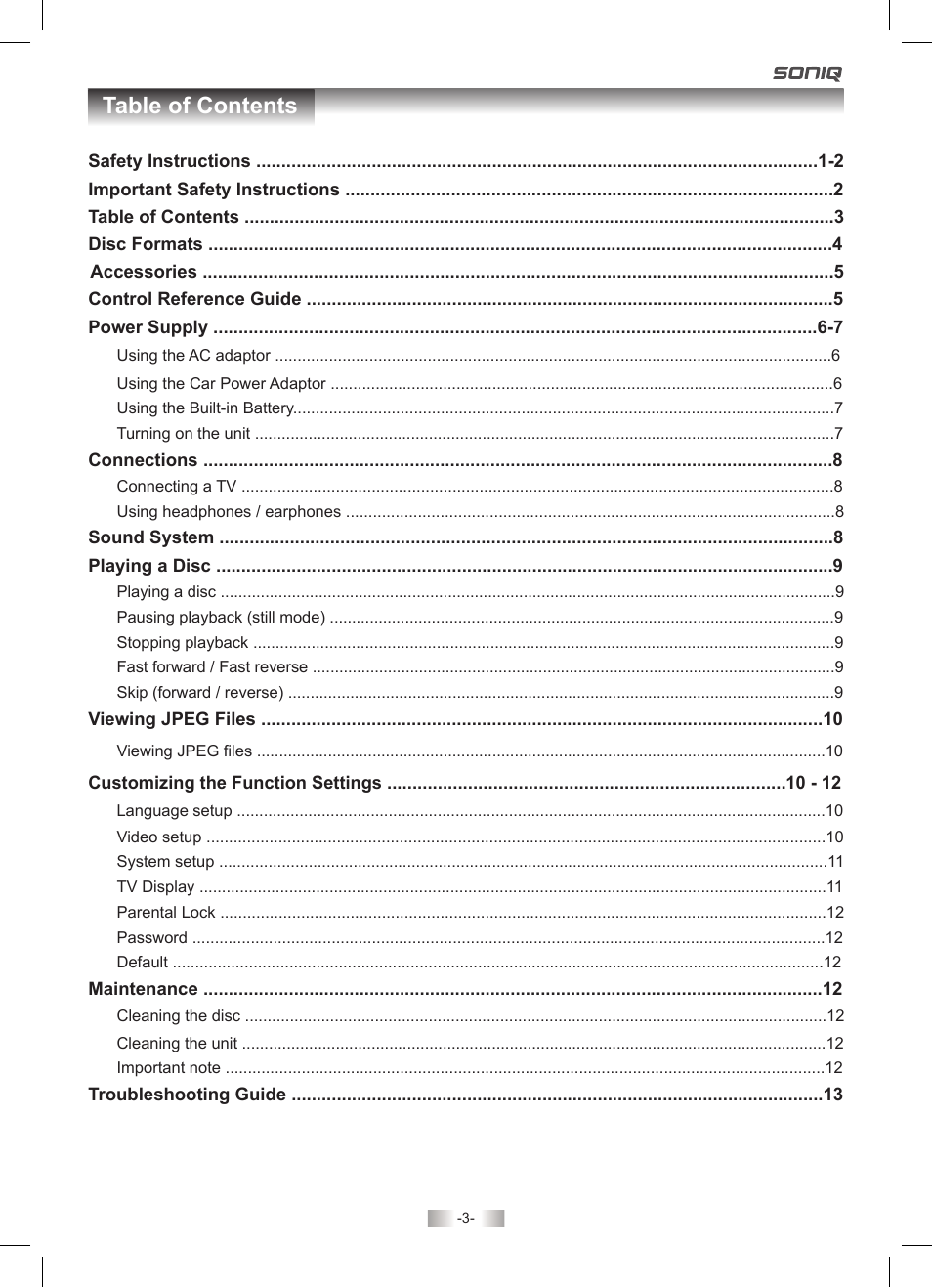 SONIQ PD70 User Manual | Page 3 / 13