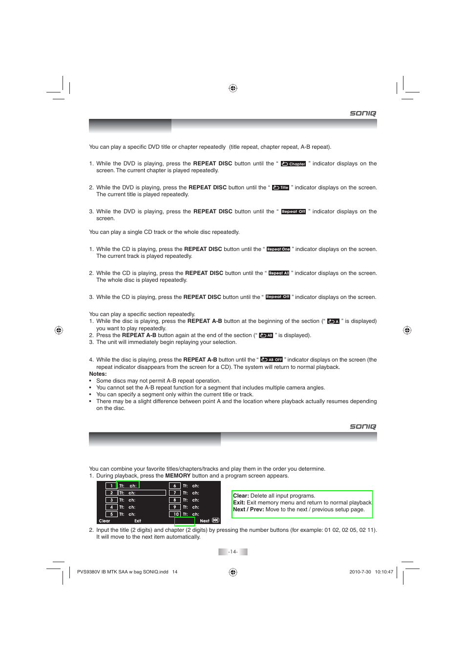 Repeat playback | SONIQ PD80 User Manual | Page 14 / 19