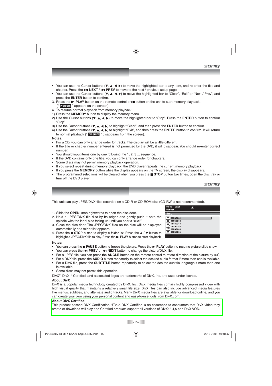 SONIQ PD80 User Manual | Page 15 / 19