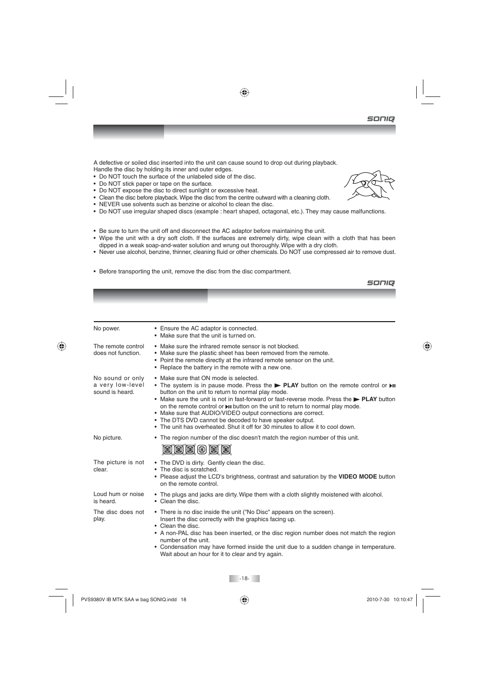 Maintenance troubleshooting guide | SONIQ PD80 User Manual | Page 18 / 19