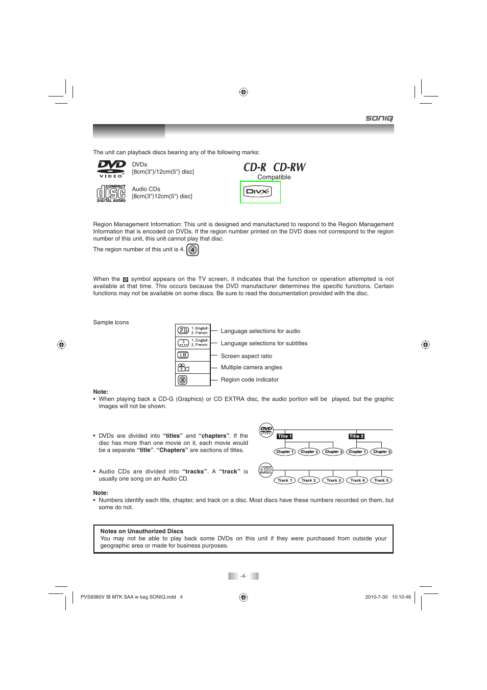 Disc formats | SONIQ PD80 User Manual | Page 4 / 19
