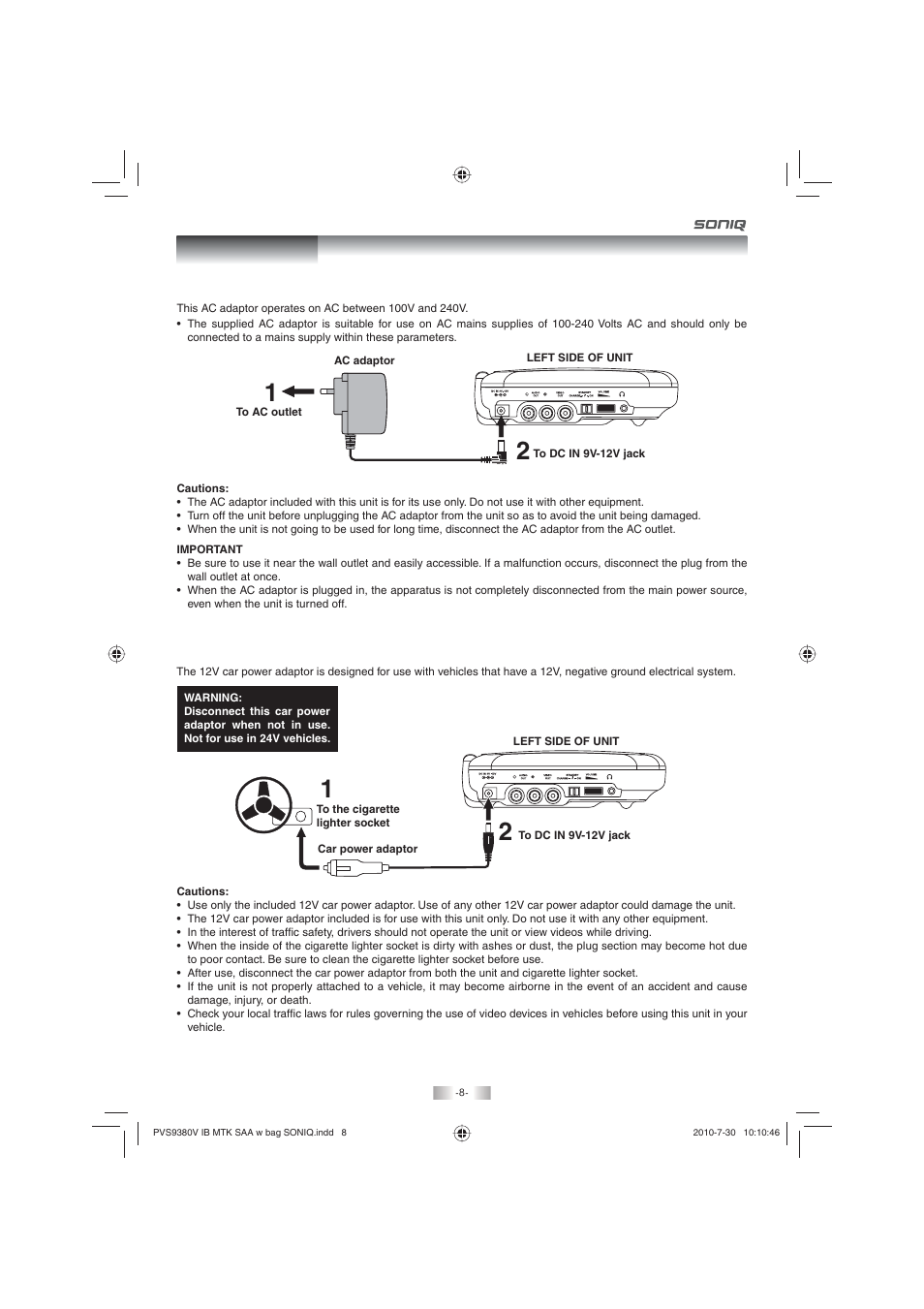 Power supply | SONIQ PD80 User Manual | Page 8 / 19