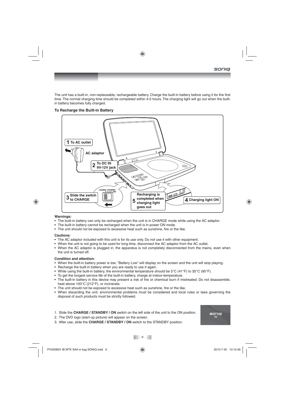 Power supply | SONIQ PD80 User Manual | Page 9 / 19