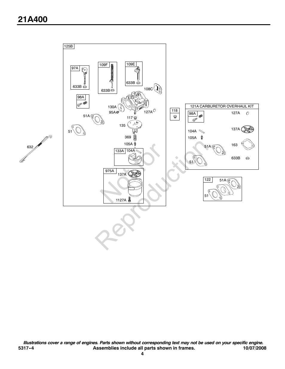 Not for reproduction | Briggs & Stratton 21A400 User Manual | Page 4 / 16